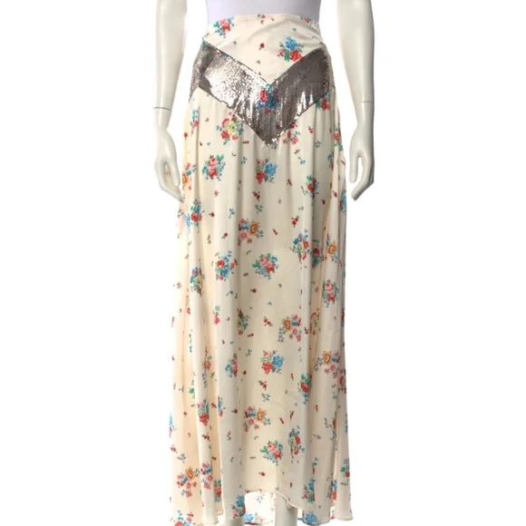 Rabanne Chainmail Sequin-Embellished Maxi Floral Metallic Skirt Multi Color NWT - Picture 14 of 15